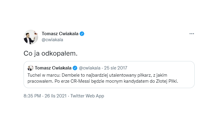 ODKOPANY TWEET Tomasza Ćwiąkały z 2017 roku xD